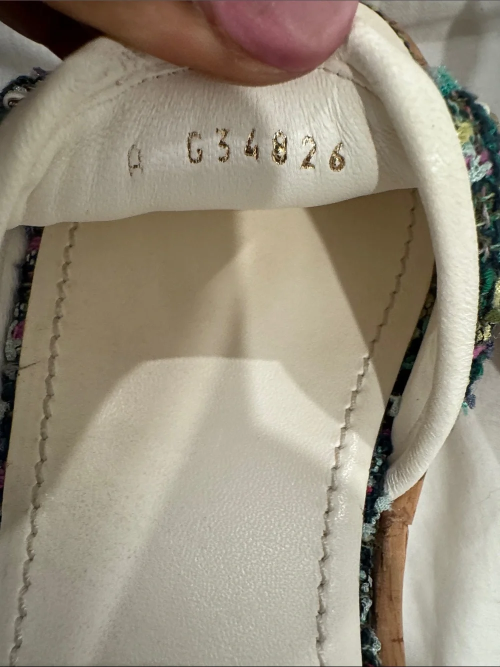 CHANEL Multicolor Tweed & White Trim Logo Slide Mules